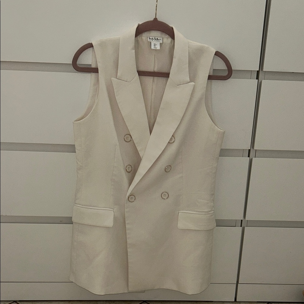 Nicole Miller Cream Double-Breasted Sleeveless Blazer Vest